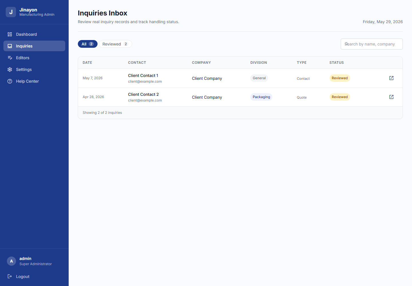 Inquiries Inbox