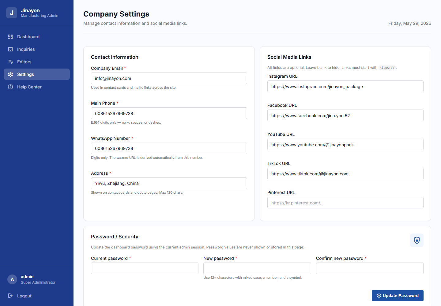 Company Settings