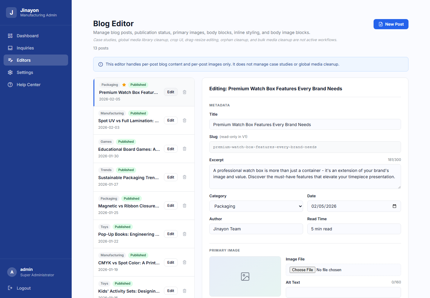 Blog Metadata And Primary Image Controls